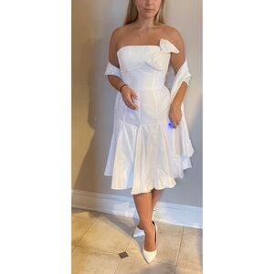 Jovani Strapless Dress White with Shawl
